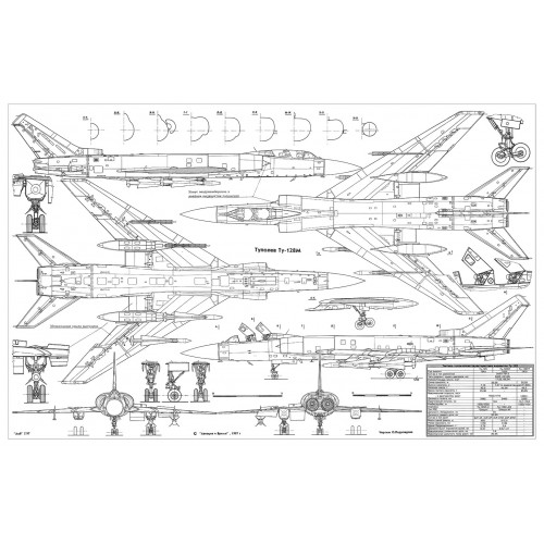 PLS-72003 1/72 Tupolev Tu-128 Fiddler Fighter Scale Plans (two A2 format pages)