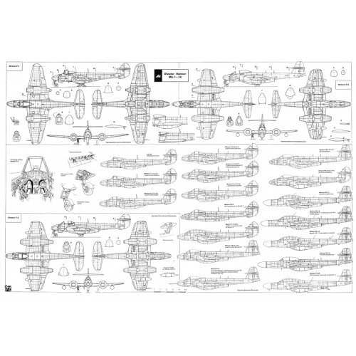 PLS-72052 1/72 Gloster Meteor British fighter Full Size Scale Plans (A1 page)