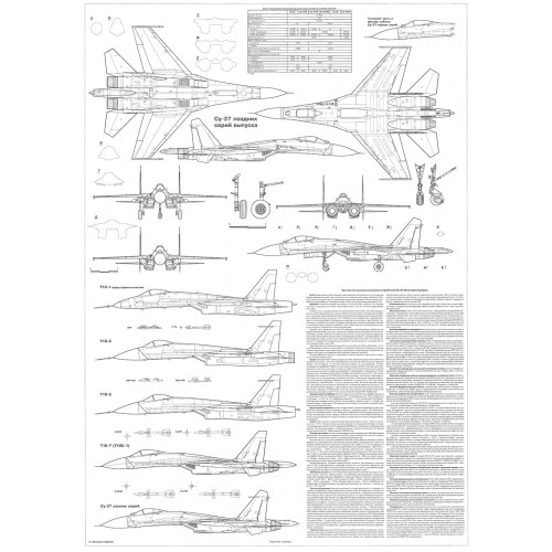 PLS-72059 1/72 Sukhoi Su-27 Flanker fighter Full Size Scale Plans (A1 page)